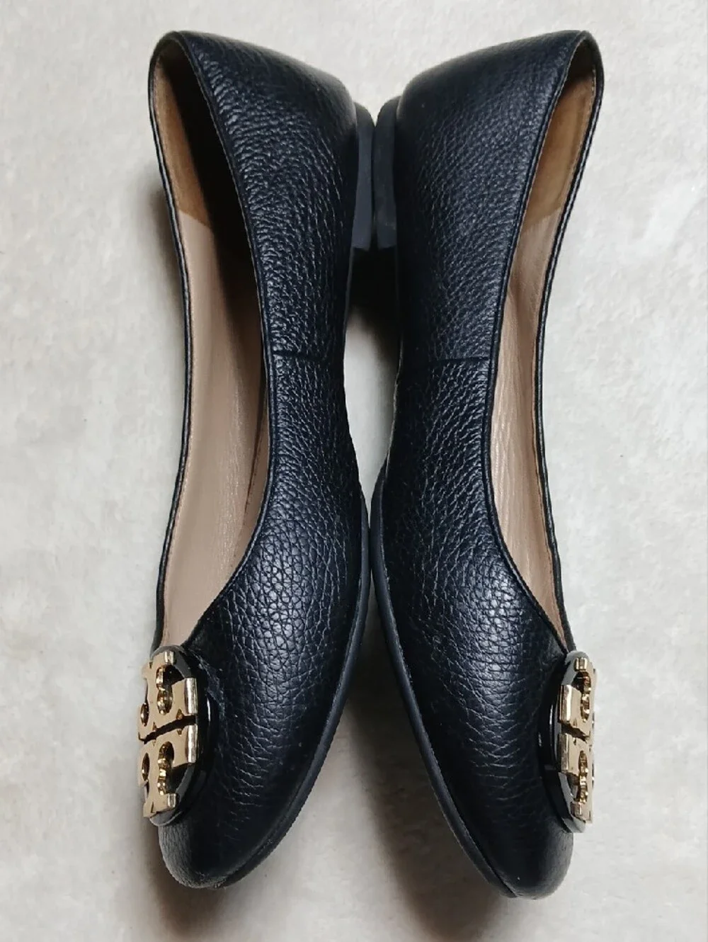 Tory Burch Black Leather Ballet Flats with Gold Logo Size 8